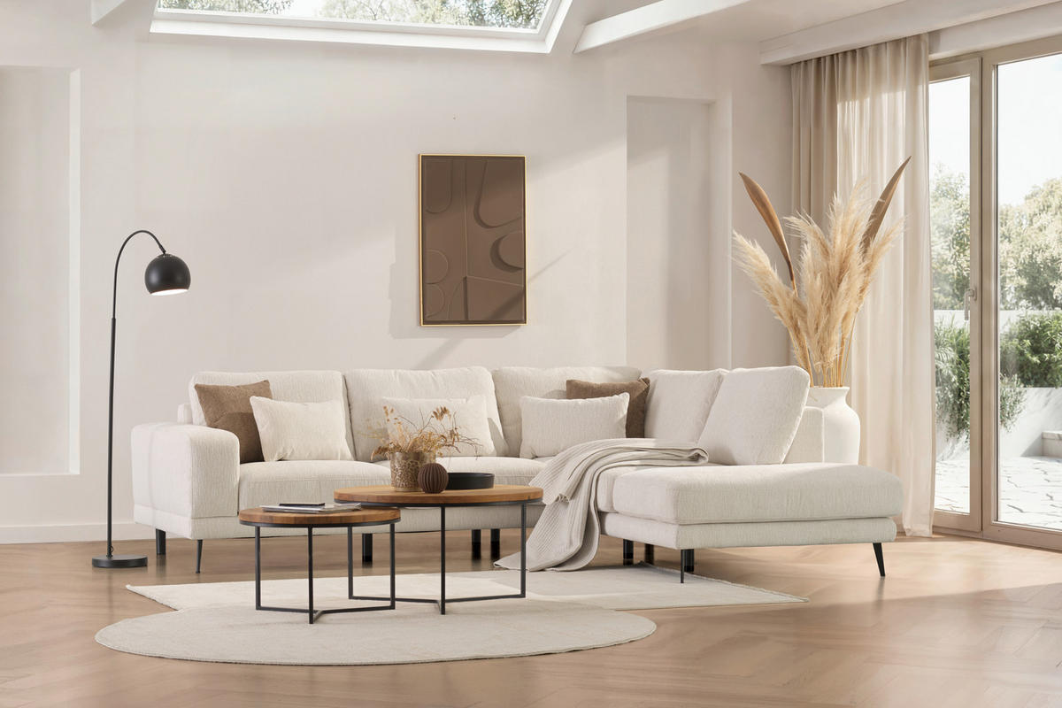 ECKSOFA Beige Struktur  - Beige/Schwarz, KONVENTIONELL, Textil/Metall (280/237cm) - Cantus