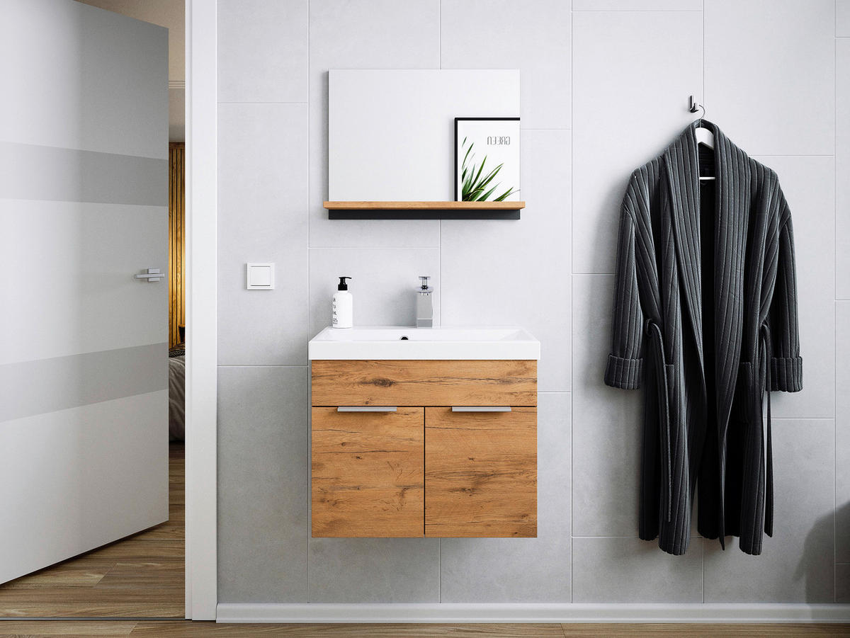 WASCHTISCHKOMBI 59,5 cm  - Eichefarben/Graphitfarben, Basics, Holzwerkstoff/Stein (59,5cm) - MID.YOU