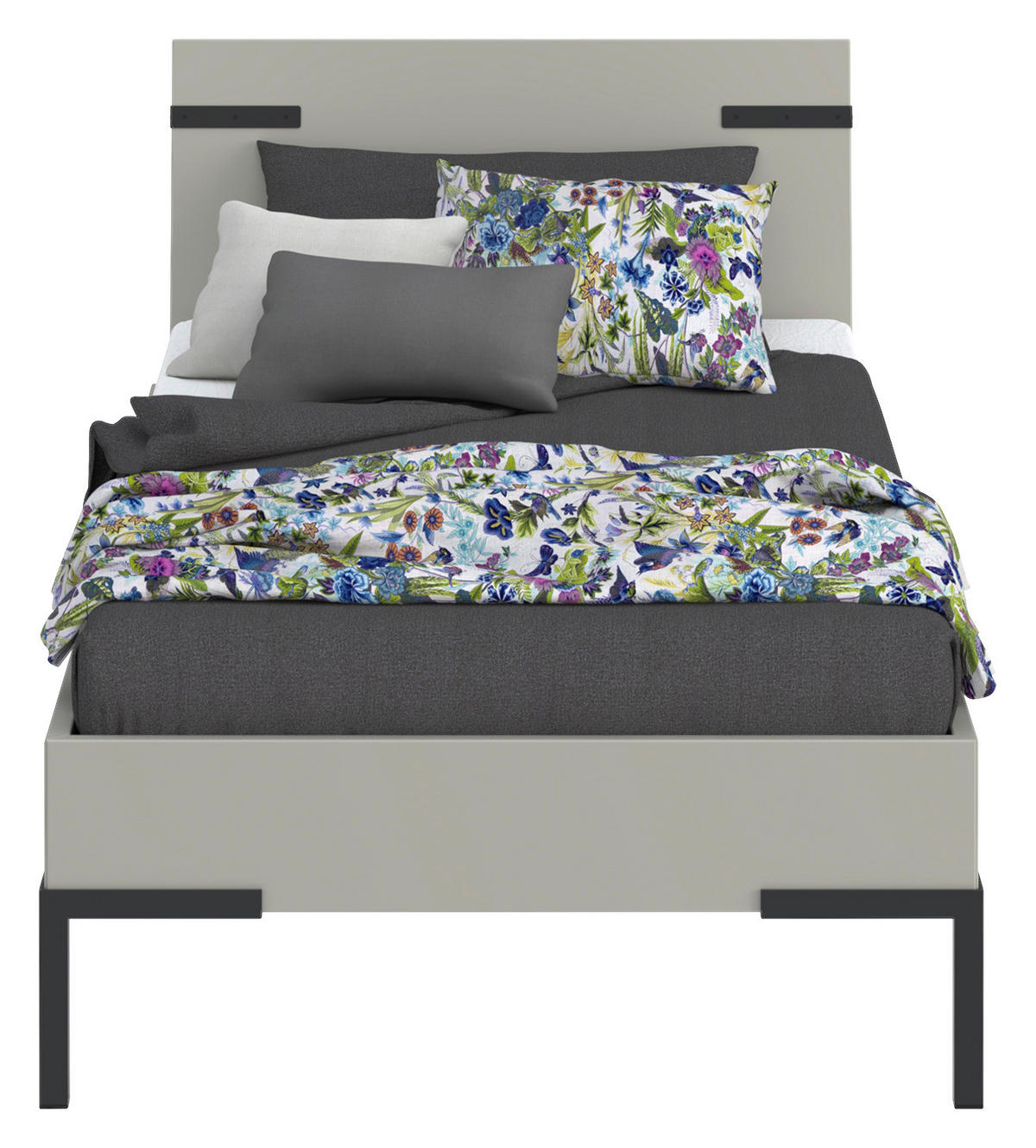 BETT Primolar 90/200 cm Hellgrau  - Hellgrau/Schwarz, Design, Metall (90/200cm) - Xora