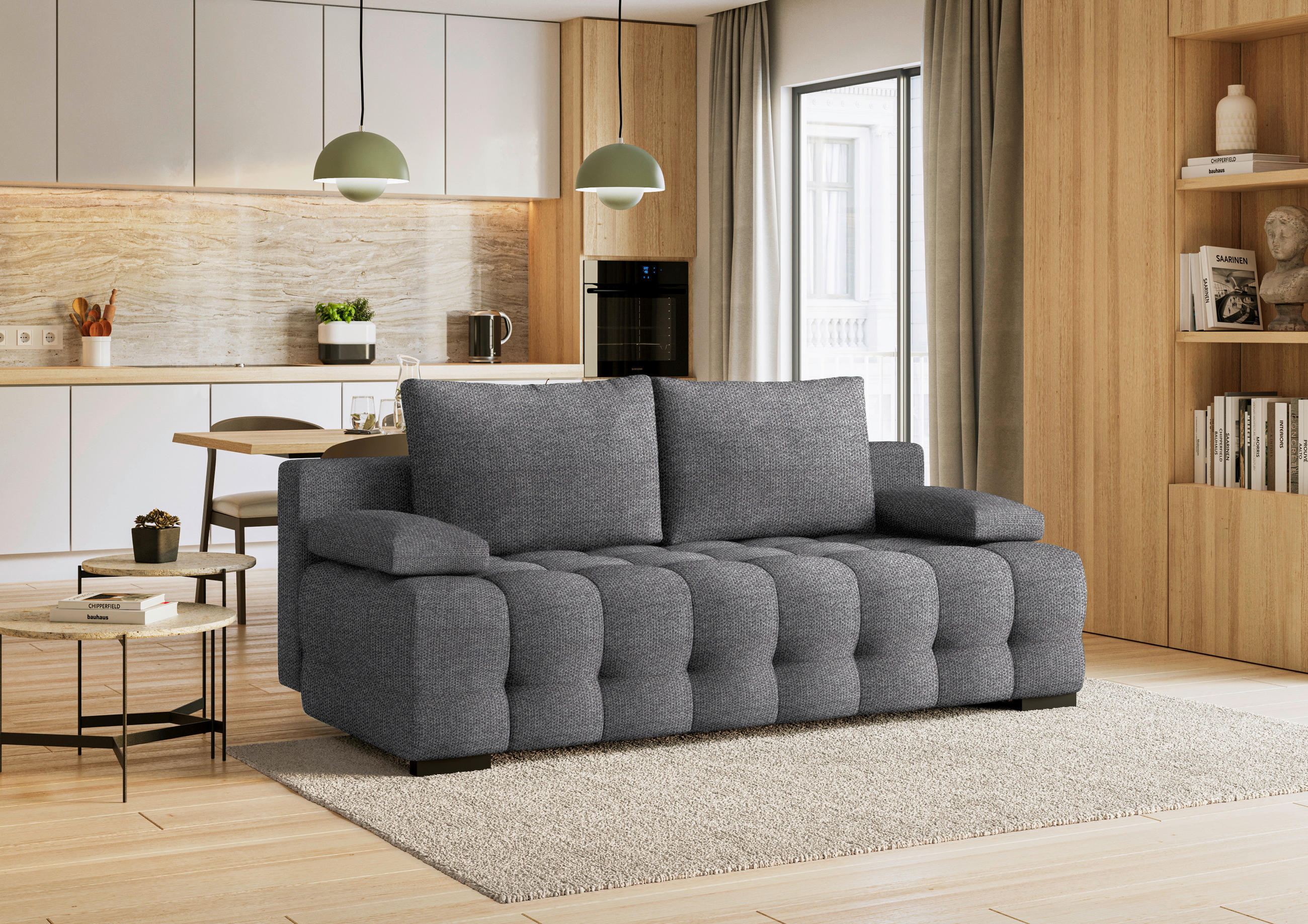 SCHLAFSOFA Struktur Dunkelgrau  - Dunkelgrau/Schwarz, KONVENTIONELL, Kunststoff/Textil (209/96/100cm) - Stylife