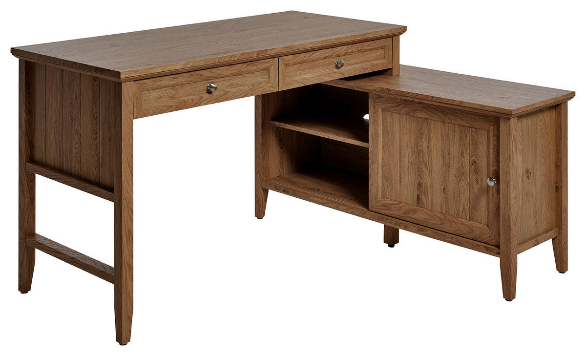 ECKSCHREIBTISCH 145/120/77 cm  in Eichefarben  - Eichefarben/Silberfarben, Modern, Holzwerkstoff/Metall (145/120/77cm) - MID.YOU