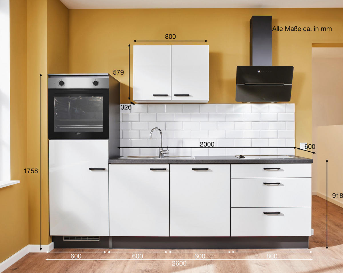KÜCHENLEERBLOCK 260 cm   in Graphitfarben, Grau, Lavagrau  - Eichefarben/Lavagrau, Design, Holzwerkstoff/Metall (260cm) - Pino