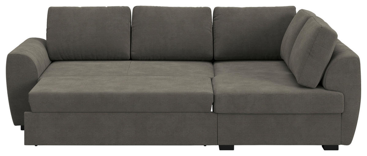 ECKSOFA Anthrazit Cord Zierkissen, Bettkasten  - Anthrazit/Schwarz, Trend, Kunststoff/Textil (253/154cm) - MID.YOU