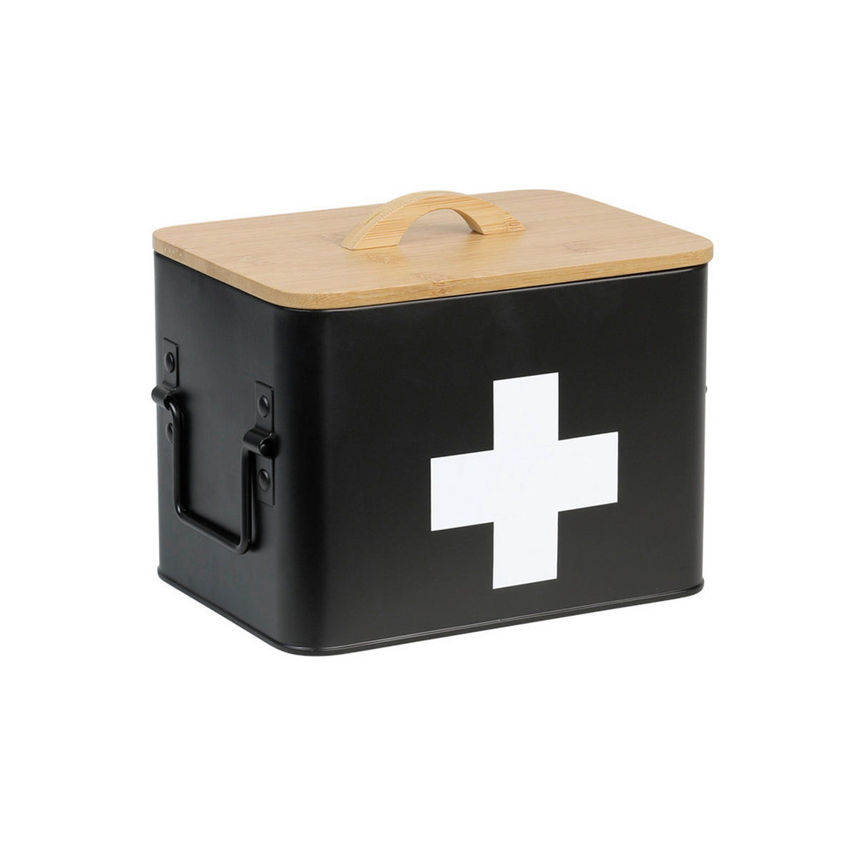 AUFBEWAHRUNGSBOX     - Schwarz/Naturfarben, Basics, Holz/Metall (22,4/18/15,5cm) - Kesper