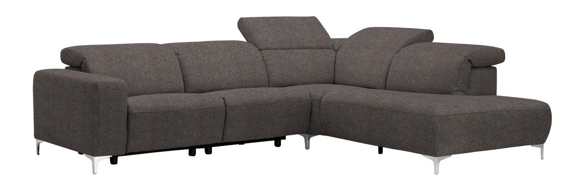 ECKSOFA Graubraun Flachgewebe  - Graubraun, Design, Textil/Metall (290/238cm) - Pure Home Lifestyle