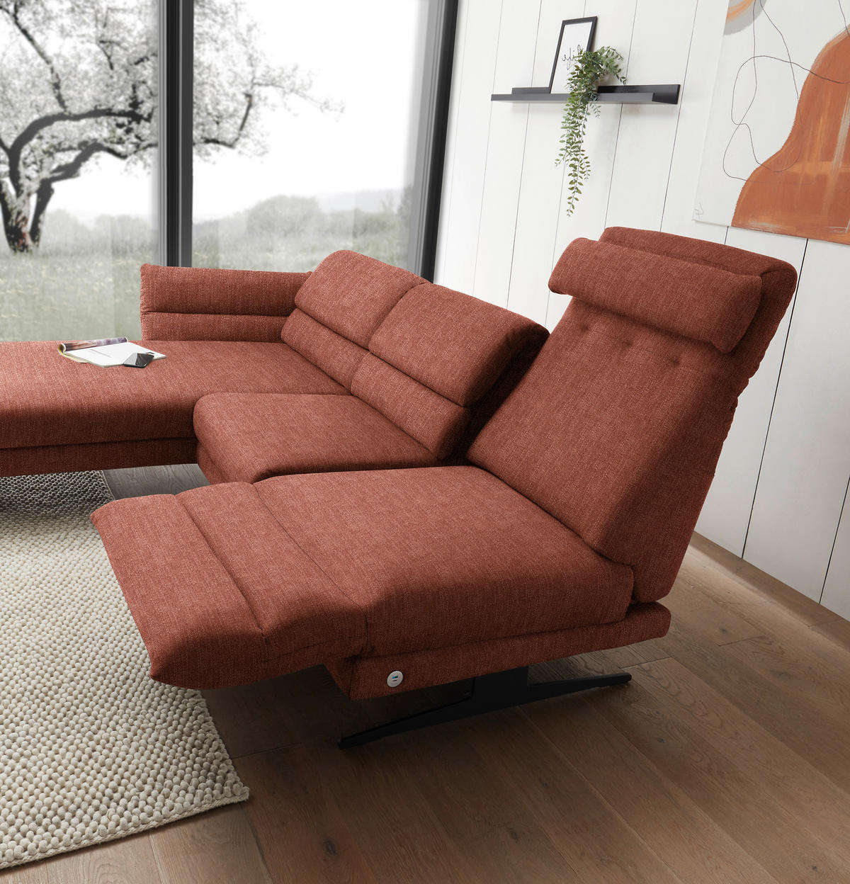 ECKSOFA in Flachgewebe Rostfarben  - Rostfarben/Schwarz, Design, Textil/Metall (176-217/279-327cm) - Dieter Knoll
