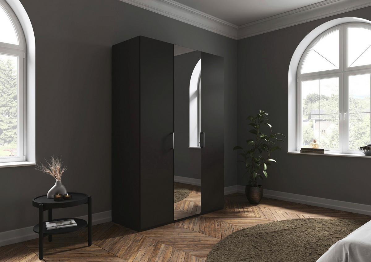 DREHTÜRENSCHRANK 151/223/61 cm,  in Graphitfarben, 3-türig  - Chromfarben/Edelstahlfarben, Basics, Glas/Holzwerkstoff (151/223/61cm) - Novel