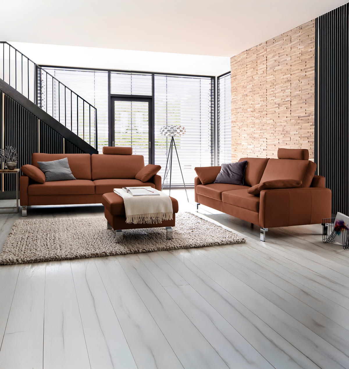 3-SITZER-SOFA in Echtleder Braun  - Chromfarben/Braun, Design, Leder/Metall (204/81/97cm) - Pure Home Lifestyle