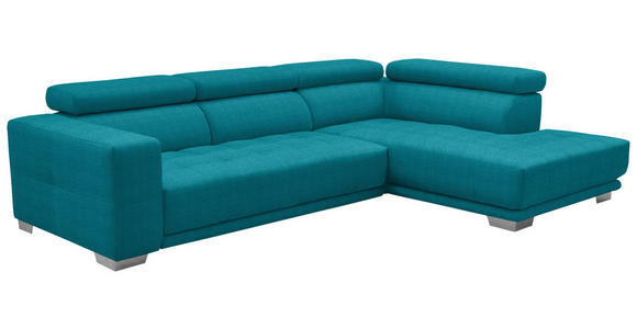 ECKSOFA in Mikrofaser Türkis  - Türkis/Chromfarben, Design, Textil/Metall (301/207cm) - Xora