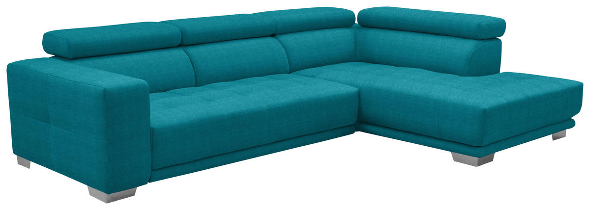 ECKSOFA in Mikrofaser Türkis  - Türkis/Chromfarben, Design, Textil/Metall (301/207cm) - Xora