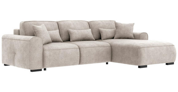 ECKSOFA Creme Chenille  inkl. Zierkissen, Rückenkissen, Nierenkissen, Bettkasten, Schlaffunktion, Rücken echt, Liegefläche im Originalstoff  - Creme/Grau, KONVENTIONELL, Kunststoff/Textil (293/205cm) - Carryhome