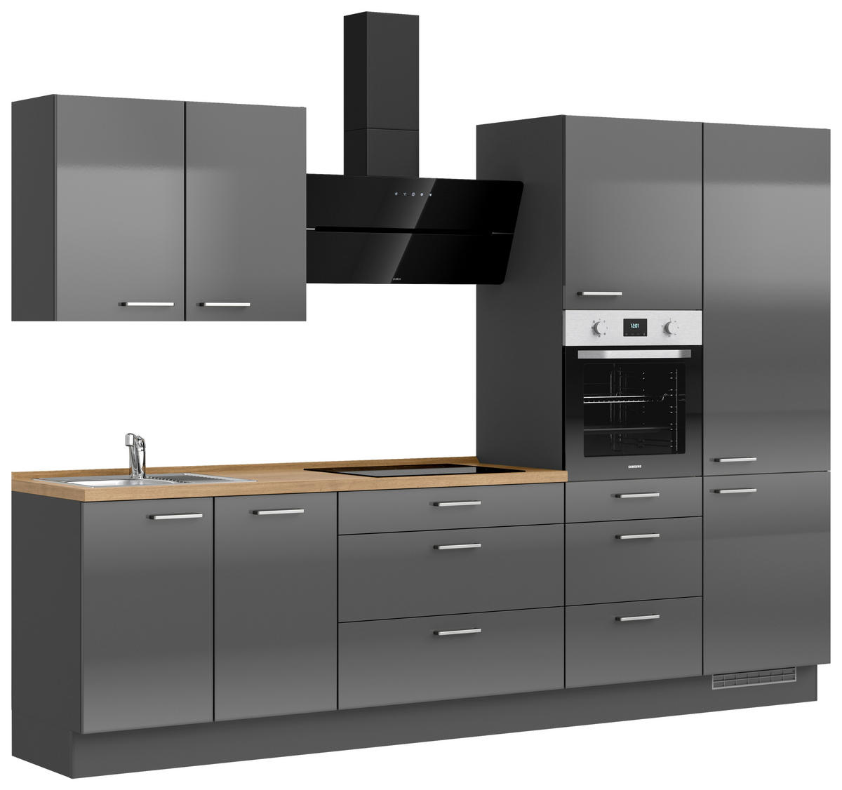 KÜCHENBLOCK 300 cm   in Eichefarben, Schieferfarben  - Schieferfarben/Edelstahlfarben, MODERN, Holzwerkstoff/Metall (300cm) - Nobilia