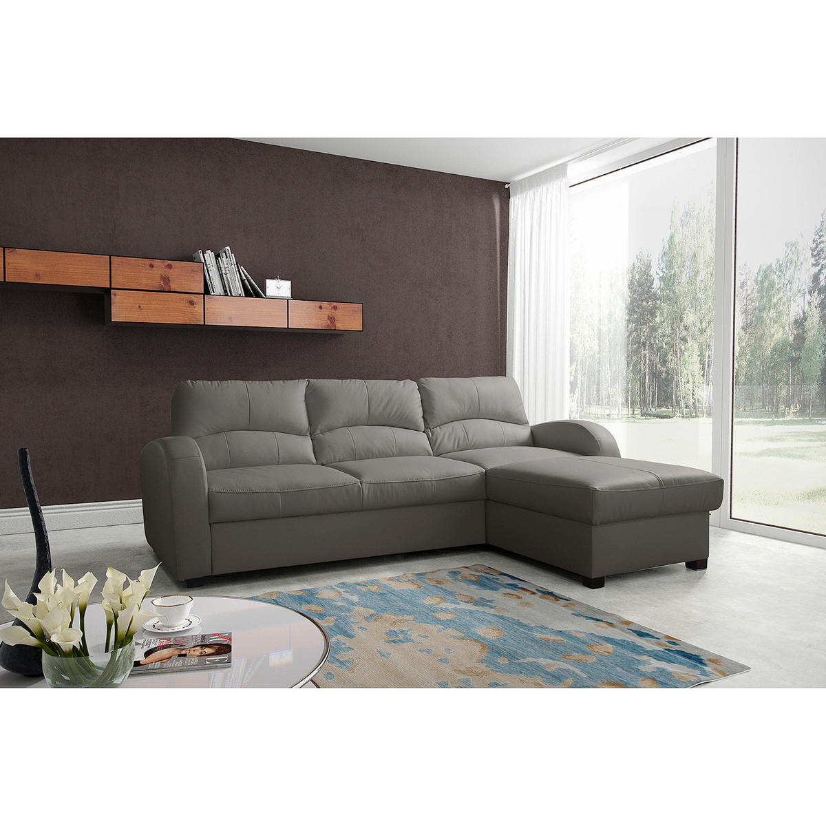 ECKSOFA 227/168 cm TILO in Lederlook Grau Bettkasten  227/168 cm  - Schwarz/Grau, Design, Kunststoff/Textil (227/168cm) - Livetastic