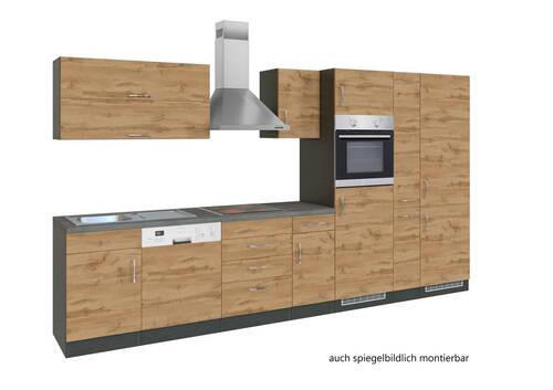 KÜCHENBLOCK 360 cm in Eichefarben - Eichefarben/Anthrazit, MODERN (360cm) - Held