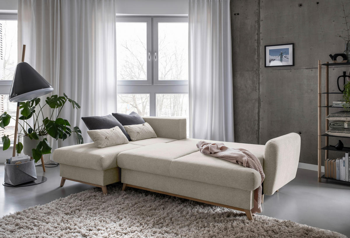 KUTNA GARNITURA tekstil  bež   - prirodne boje/bež, tekstil/drvo (157/235cm) - MID.YOU