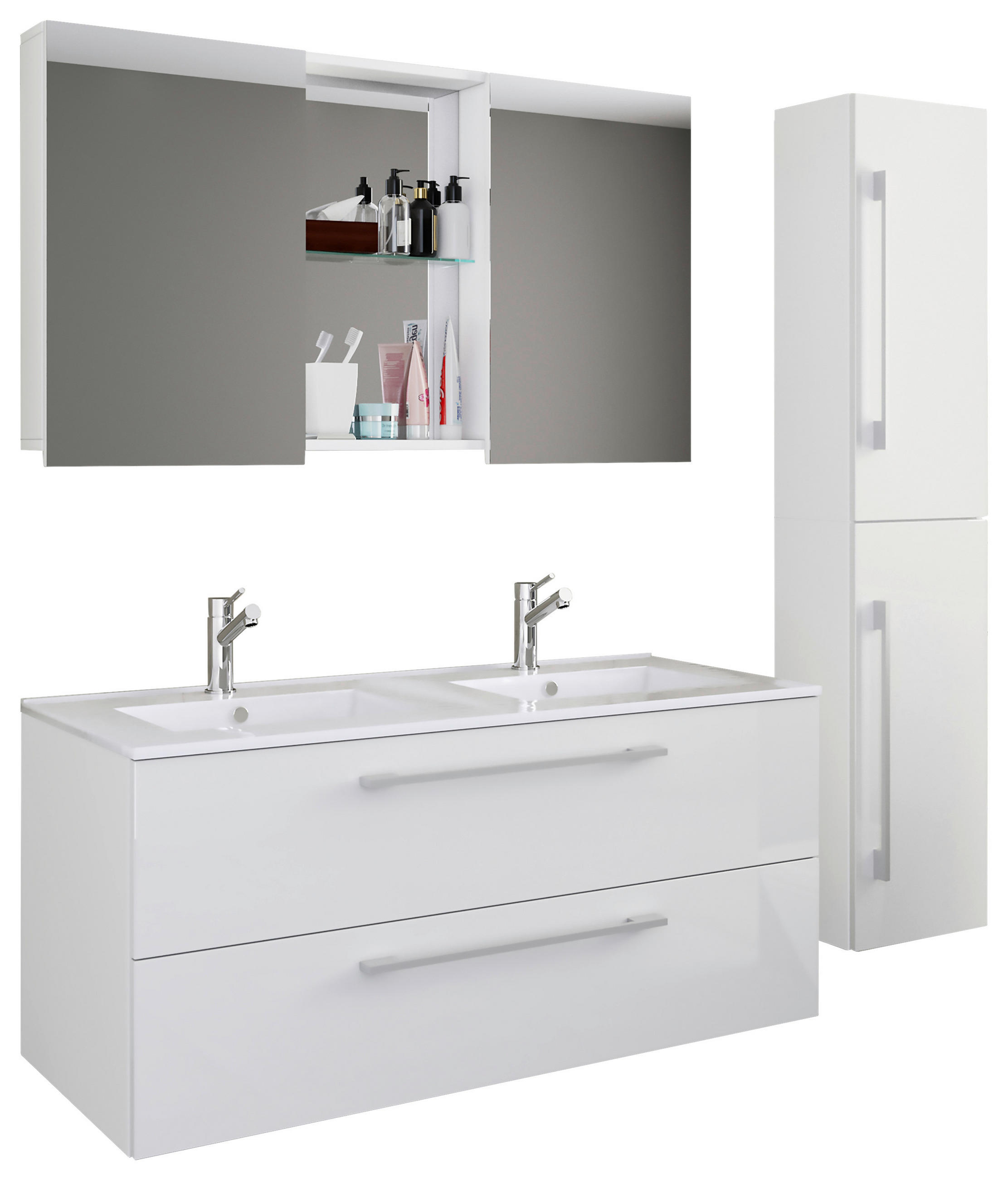 BADEZIMMER 4-teilig  in 145 cm  - Alufarben/Weiß, MODERN, Keramik/Holzwerkstoff (145cm) - MID.YOU