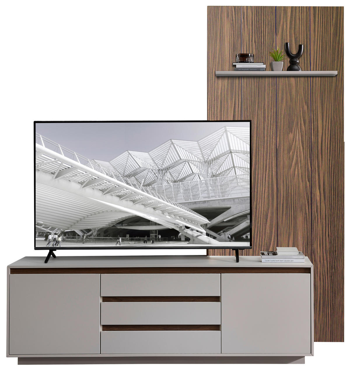 ANSAMBLU MOBILIER CAMERA DE Z in culoare lemn de nuc, cașmir  - cașmir/culoare lemn de nuc, Design, material pe bază de lemn (214/232/45cm) - Stylife