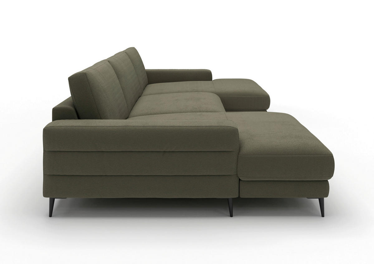 WOHNLANDSCHAFT Badia Base Olivgrün Feincord  - Schwarz/Olivgrün, Design, Textil/Metall (177/376/177cm) - Dieter Knoll