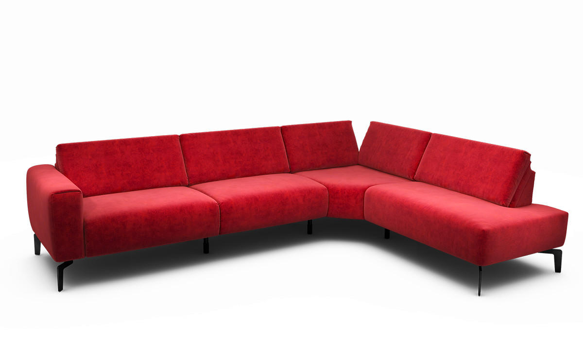 ECKSOFA Cosy Rot Samt  - Rot/Schwarz, Design, Textil/Metall (296/213cm) - SENSOO