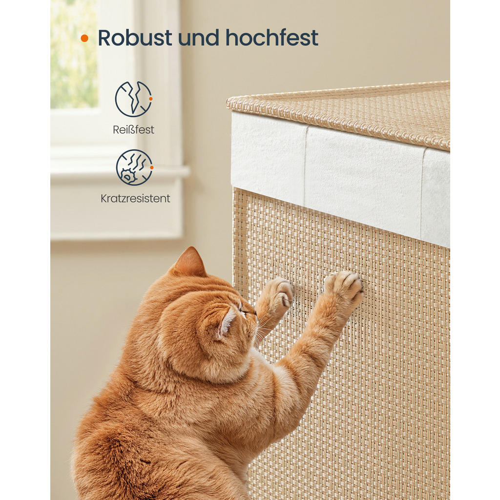 Thumbnail - Boxxx Wäschekorb Songmics, Weiß, Beige, Metall, Textil, 140 L, 66.5x65x37.5 cm, Tragegriffe, Deckel, Ordnen & Aufbewahre...