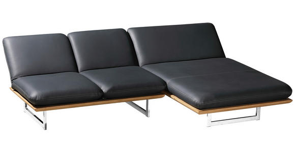 OTTOMANE in Echtleder Schwarz - Chromfarben/Schwarz, Design, Leder/Holz (134/92/165/218cm) - Dieter Knoll