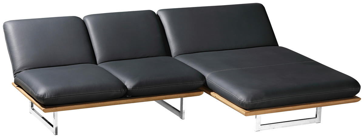 OTTOMANE in Echtleder Schwarz  - Chromfarben/Schwarz, Design, Leder/Holz (134/92/165/218cm) - Dieter Knoll