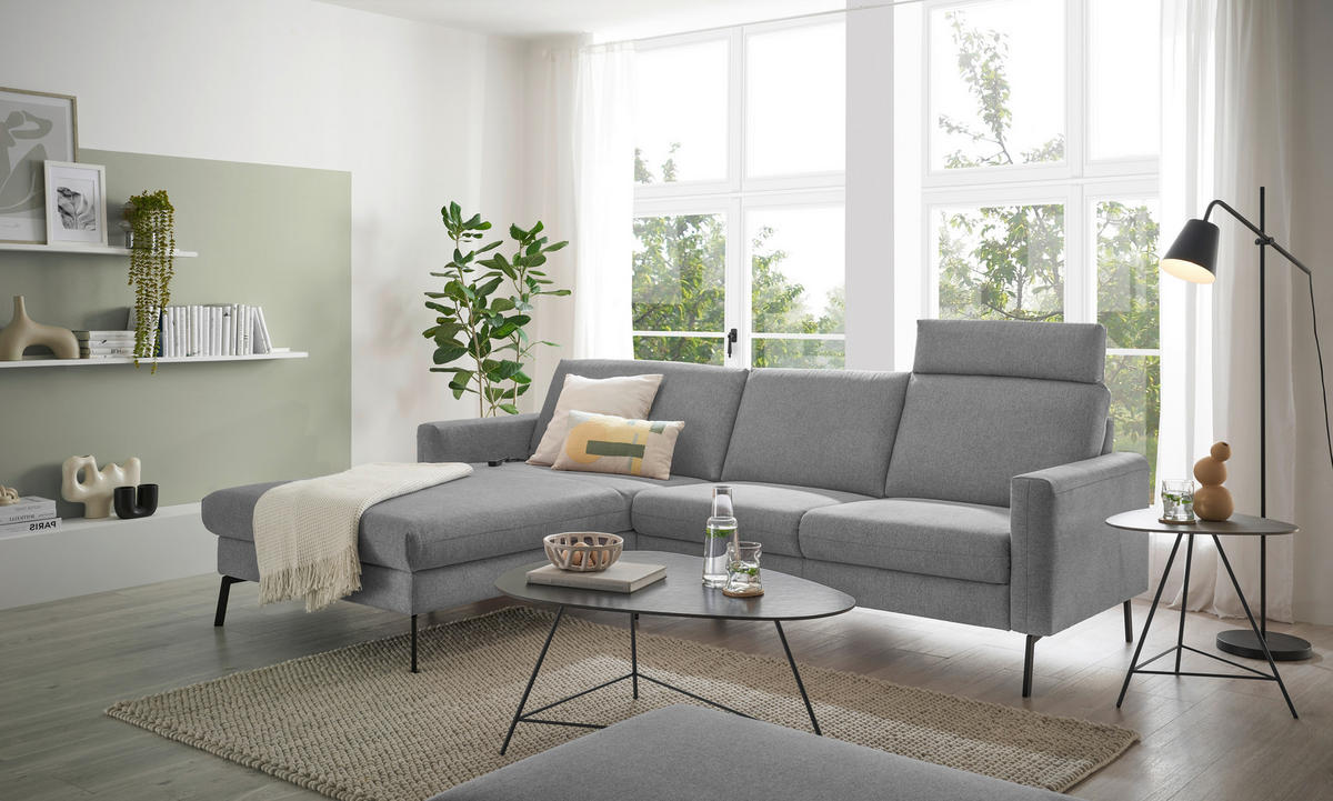 ECKSOFA Grau Flachgewebe  - Schwarz/Grau, Design, Textil/Metall (187/270cm) - Musterring
