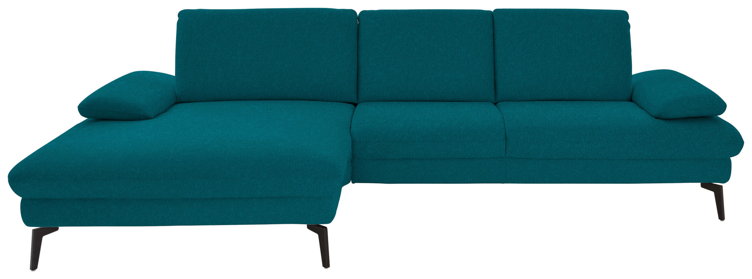 ECKSOFA in Chenille, Mikrofaser Petrol  - Petrol/Schwarz, Design, Textil/Metall (157/299cm) - Dieter Knoll