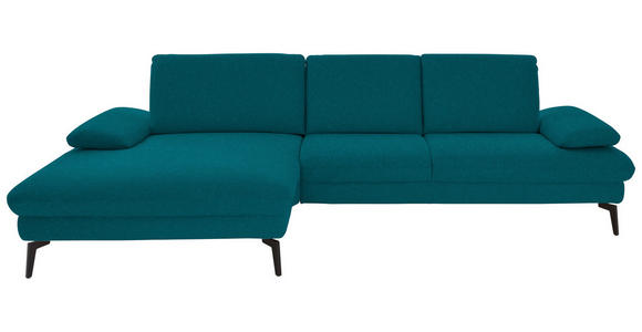 ECKSOFA in Chenille, Mikrofaser Petrol 157/299 cm - Petrol/Schwarz, Design, Textil/Metall (157/299cm) - Dieter Knoll