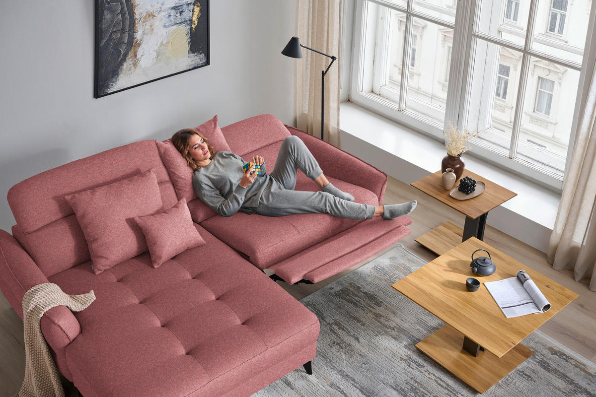 ECKSOFA MANTA in Flachgewebe Koralle  175/246 cm  - Koralle/Schwarz, Design, Textil/Metall (175/246cm) - Celina