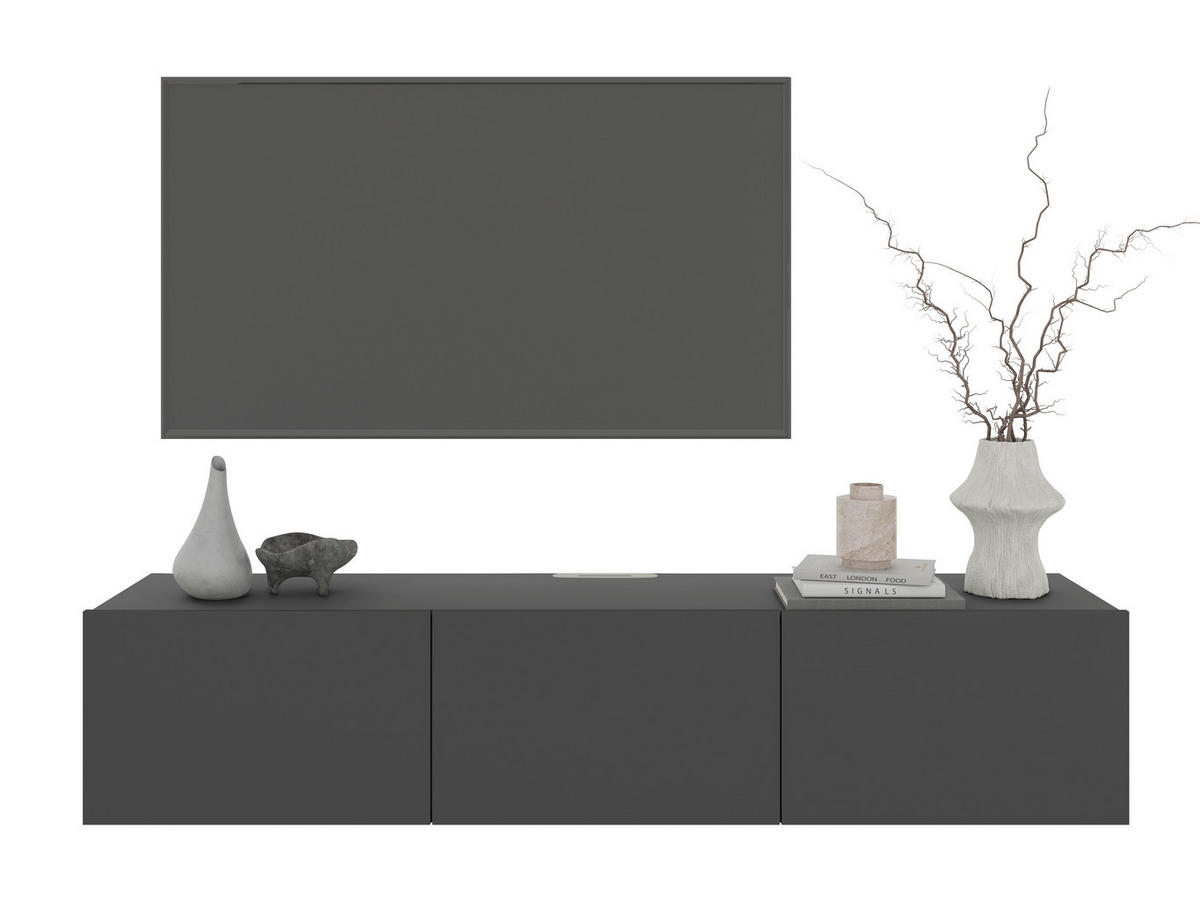 NÍZKÁ KOMODA, antracitová, 180/36,7/42 cm - antracitová, Design, kompozitní dřevo (180/36,7/42cm) - Hom`in