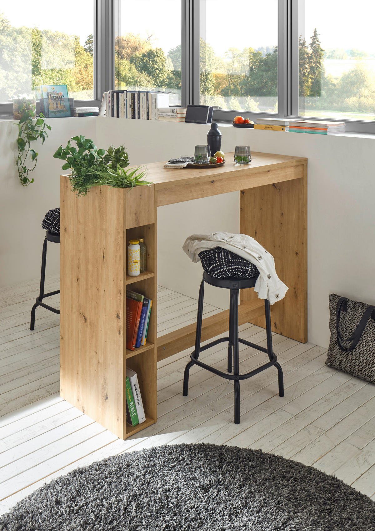 BAR in culoare lemn stejar  - culoare lemn stejar, Modern, material pe bază de lemn (140/110/50cm) - Xora