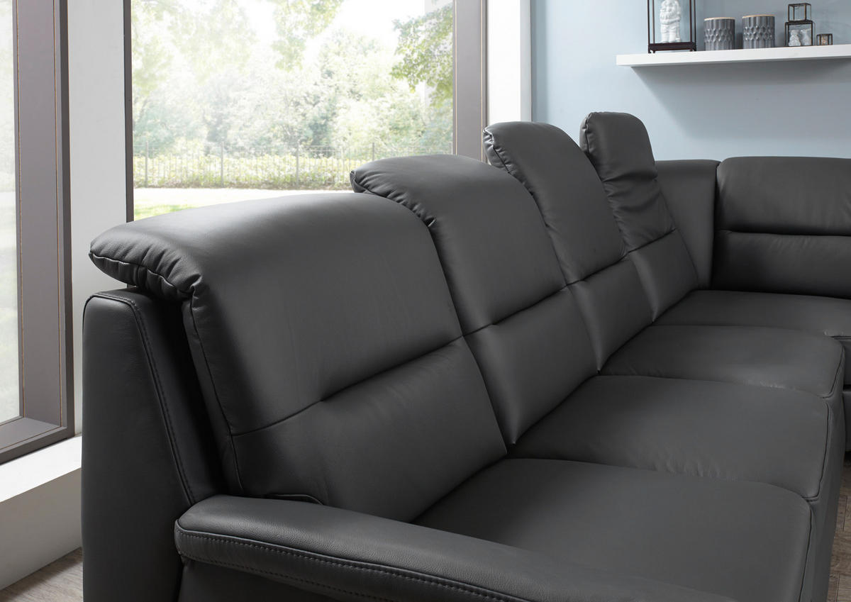 ECKSOFA BELDOMO premium Anthrazit Echtleder  - Anthrazit/Schwarz, KONVENTIONELL, Leder/Holz (303/245cm) - Beldomo Premium