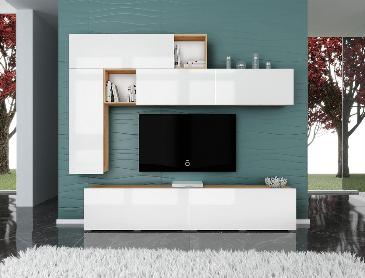 MOBILIER ÎNCASTRAT ÎN PERETE in alb, stejar Wotan  - alb/alb lucios intens, Modern, material pe bază de lemn (260/227,5/40cm) - Hom`in