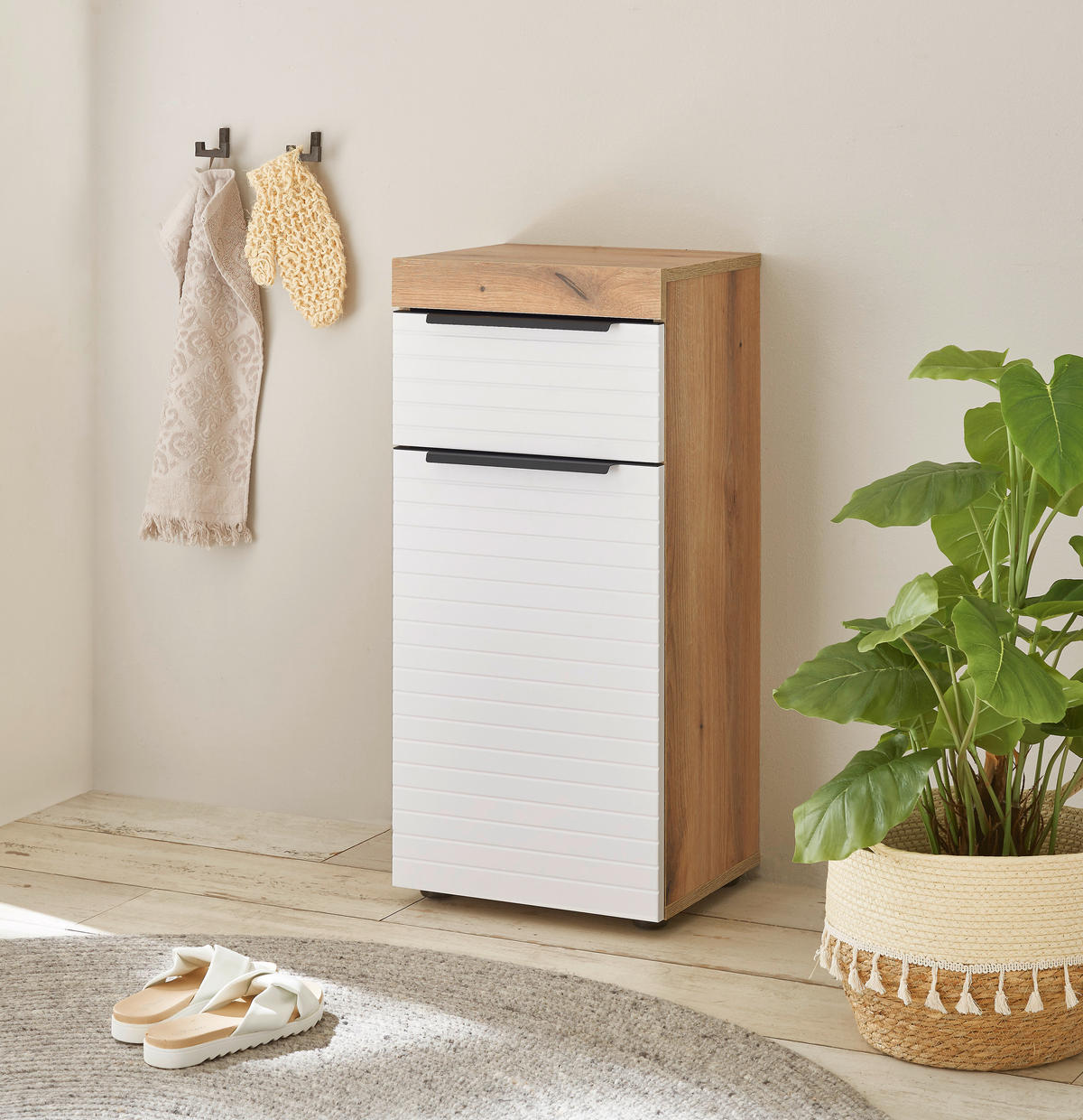 MIDISCHRANK 36/79/31 cm  - Weiss/Eichefarben, Basics, Holzwerkstoff/Kunststoff (36/79/31cm) - MID.YOU