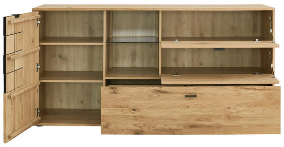 SIDEBOARD 173,8/85,3/43,8 cm  - Alteiche/Anthrazit, KONVENTIONELL, Glas/Holz (173,8/85,3/43,8cm) - Linea Natura