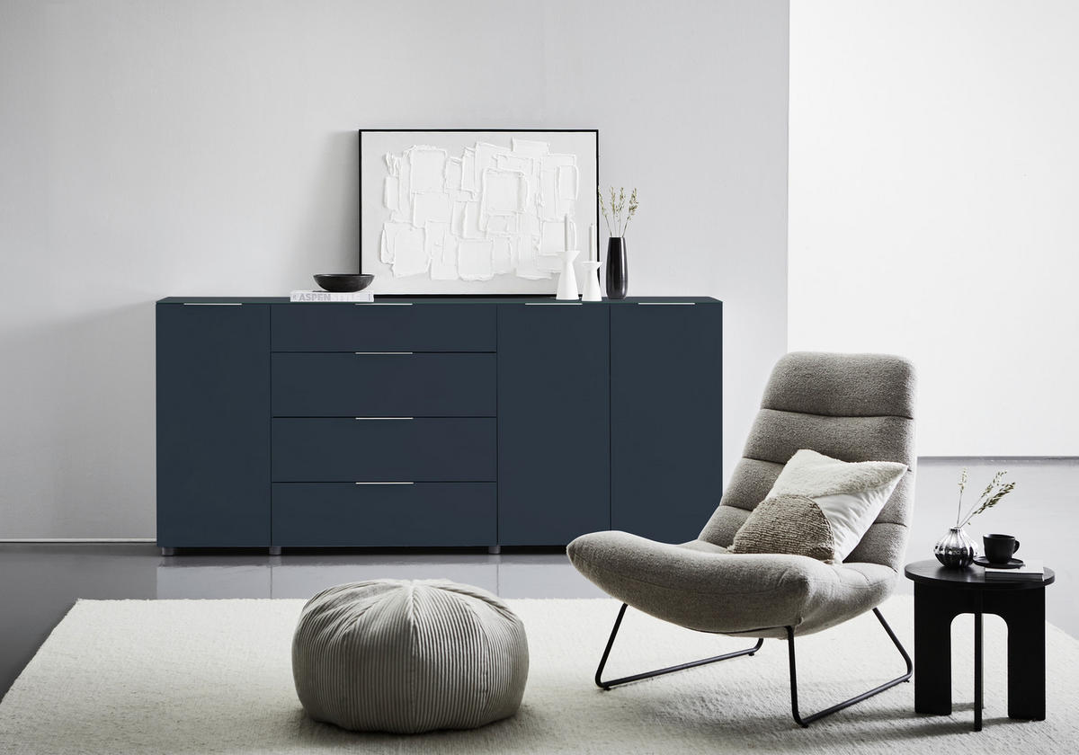 Comodă Cu Uși 226,4/99,3/40 cm  - antracit/culoare aluminiu, Design, sticlă/metal (226,4/99,3/40cm) - Voleo