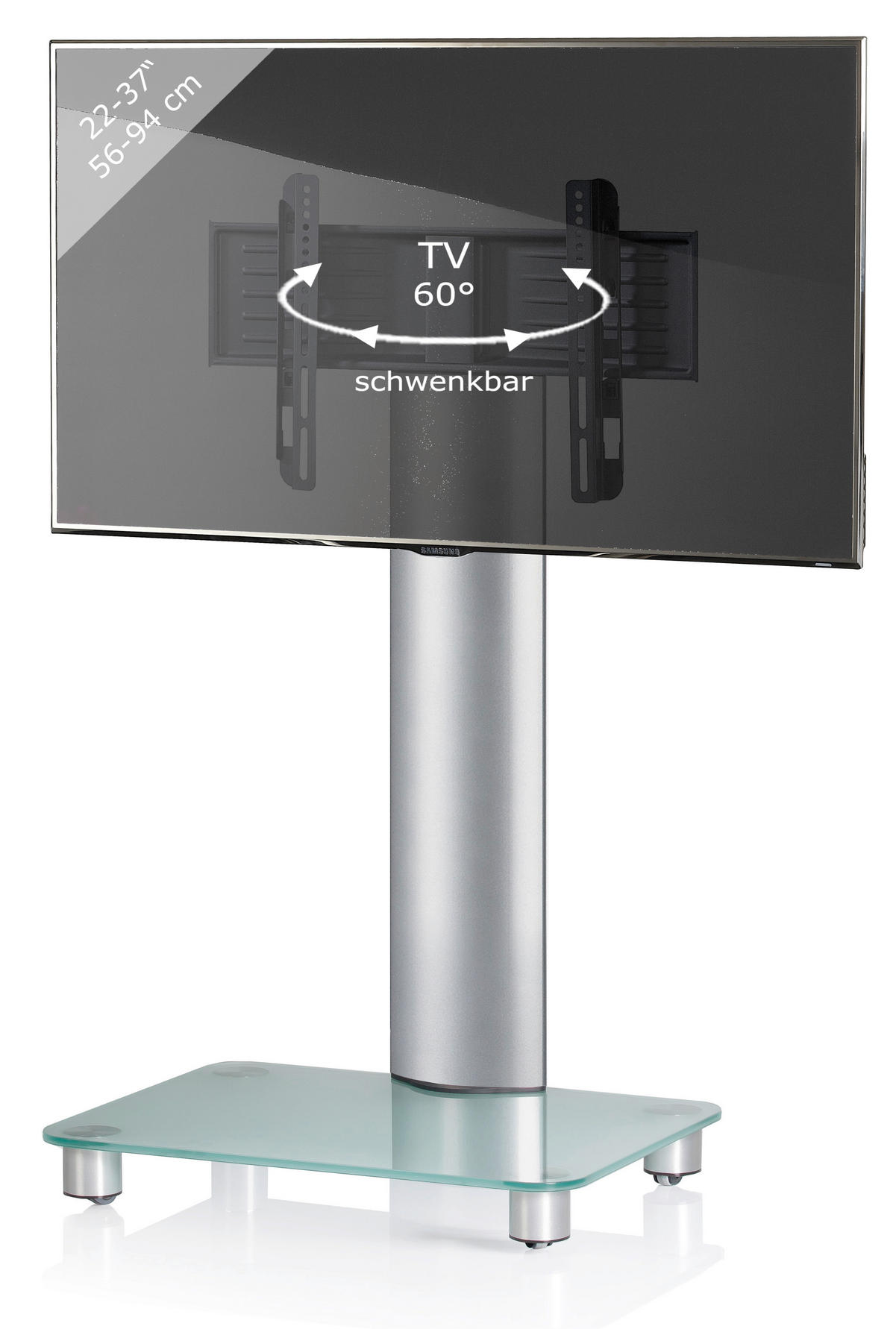TV-RACK Metall, Glas Silberfarben  - Silberfarben, KONVENTIONELL, Glas/Metall (60/100/44cm) - MID.YOU
