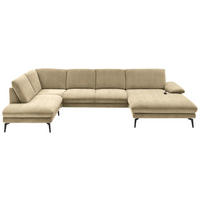 WOHNLANDSCHAFT in Velours Cappuccino  - Schwarz/Cappuccino, Design, Textil/Metall (208/344/180cm) - Dieter Knoll