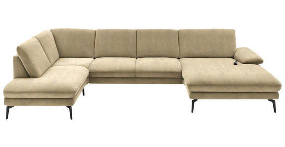 WOHNLANDSCHAFT  in Velours Cappuccino  - Schwarz/Cappuccino, Design, Textil/Metall (208/344/180cm) - Dieter Knoll