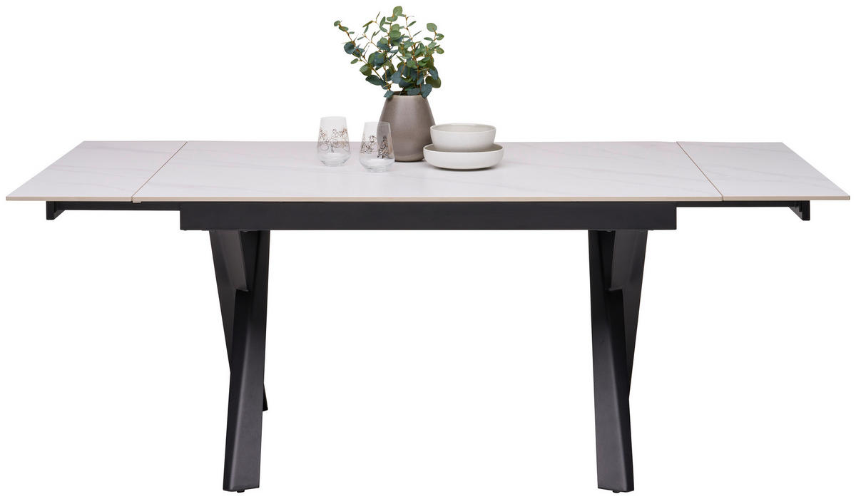 ESSTISCH Metall, Keramik 140-200/90/76 cm  - Weiss/Schwarz, Design, Keramik/Metall (140-200/90/76cm) - Hom`in