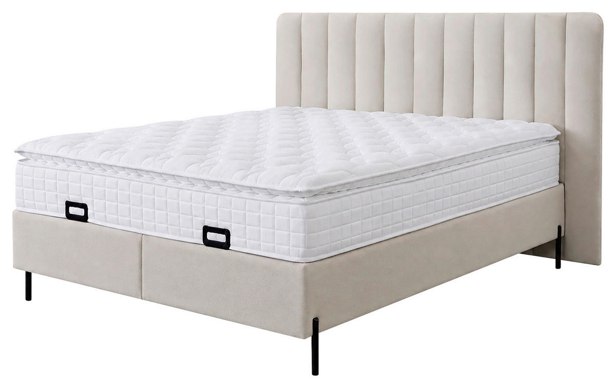 POSTELJA Z VZMETNICO 160 cm   x 200 cm  , kovina, tekstil, leseni material bež  - črna/bež, Moderno, kovina/tekstil (160/200cm) - Hom`in