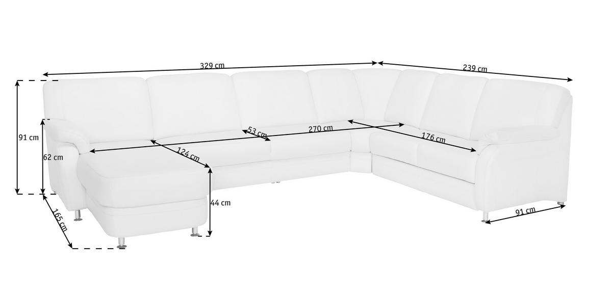 WOHNLANDSCHAFT in Echtleder Anthrazit  - Anthrazit/Alufarben, Konventionell, Leder/Metall (165/329/239cm) - Beldomo Premium