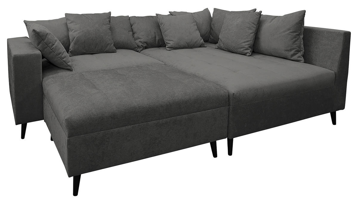 Ecksofa inkl. Hocker in Flachgewebe Grau  - Schwarz/Grau, Design, Holz/Textil (247/174cm) - MID.YOU