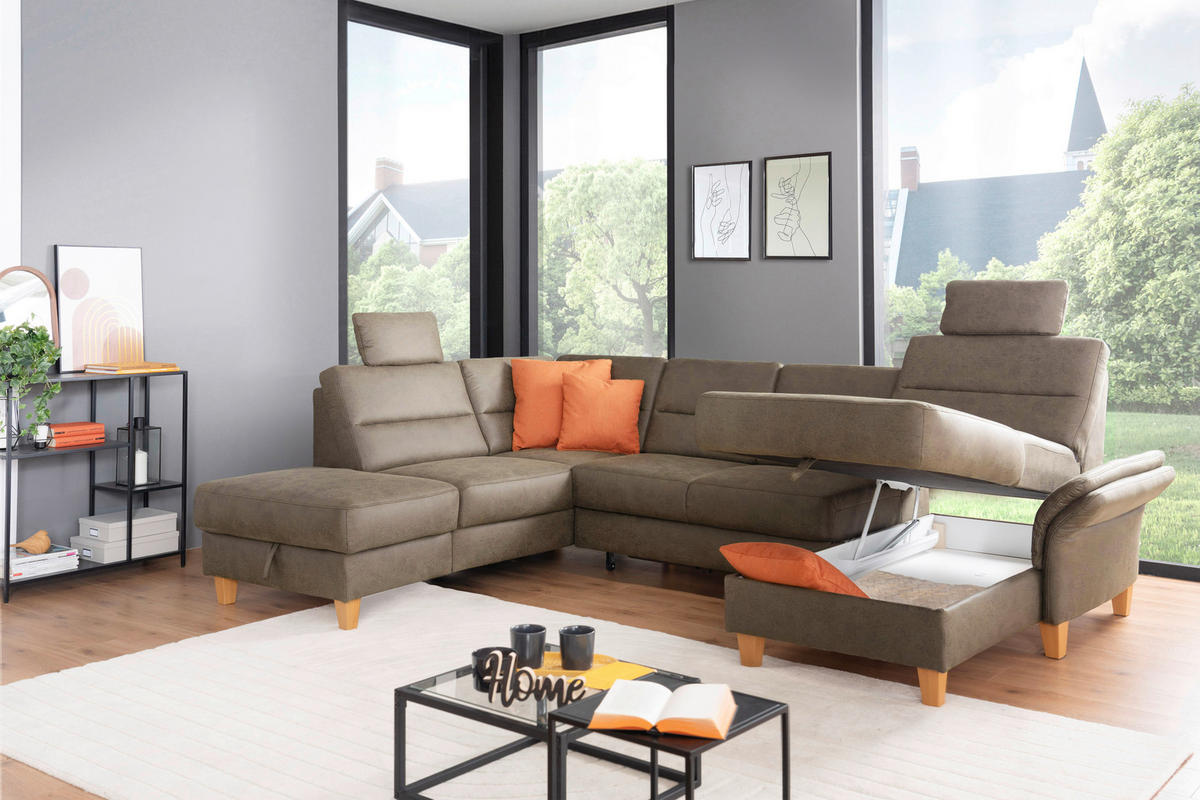 SEDACÍ SOUPRAVA, textil,  - tmavě hnědá/barvy dubu, Basics, dřevo/textil (213/303/162cm) - Cantus