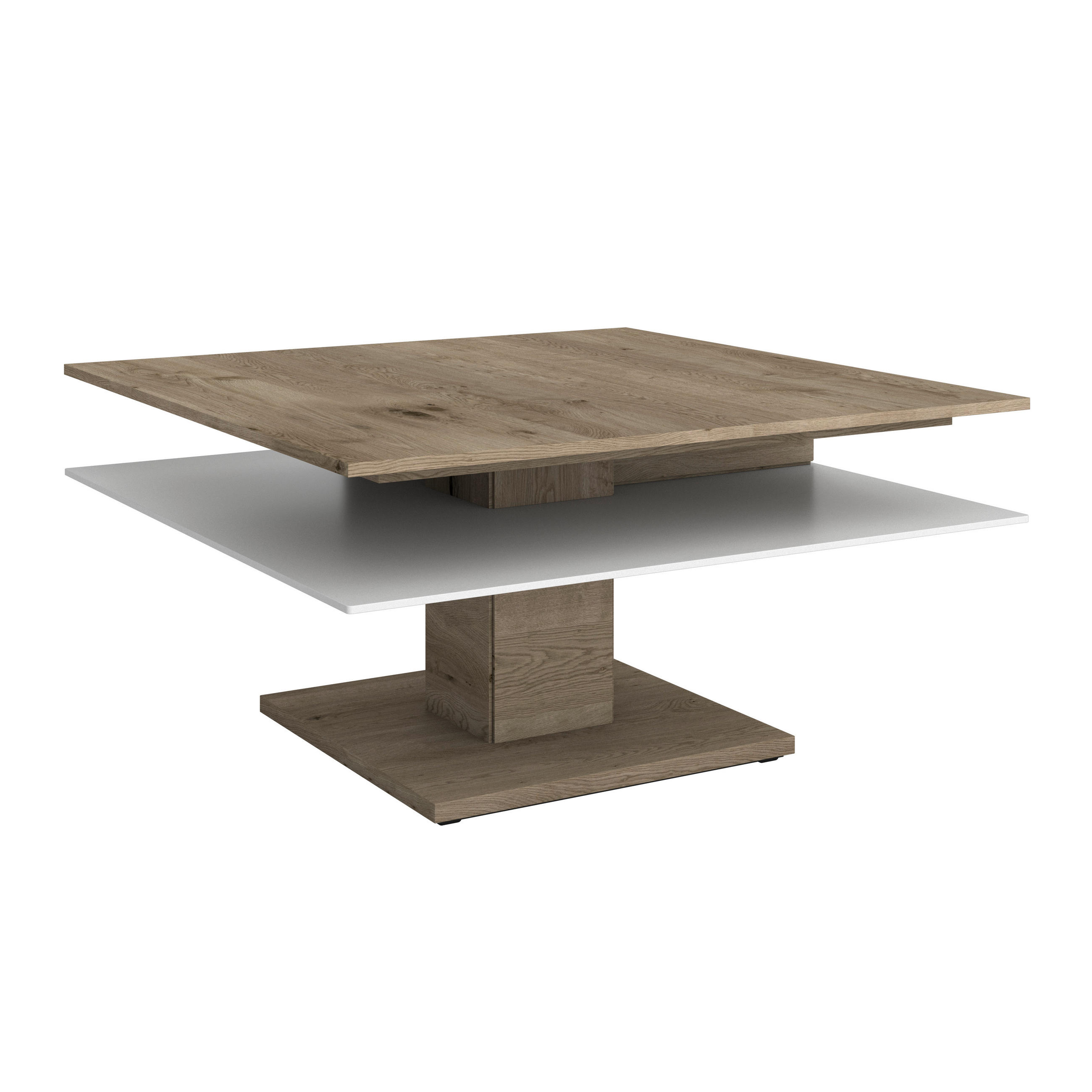 COUCHTISCH Altholz, Eiche massiv Farbglas 90/90/46 cm quadratisch Weiß, Eichefarben  - Eichefarben/Weiß, Design, Glas/Holz (90/90/46cm) - Voglauer