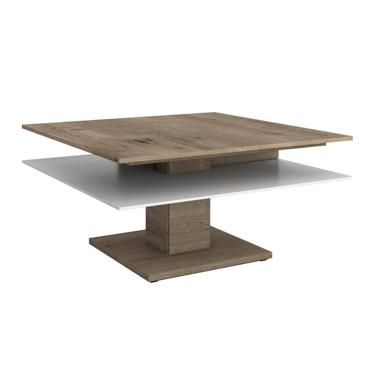 COUCHTISCH in Holz, Glas 90/90/46 cm  - Weiss/Eichefarben, Design, Glas/Holz (90/90/46cm) - Voglauer