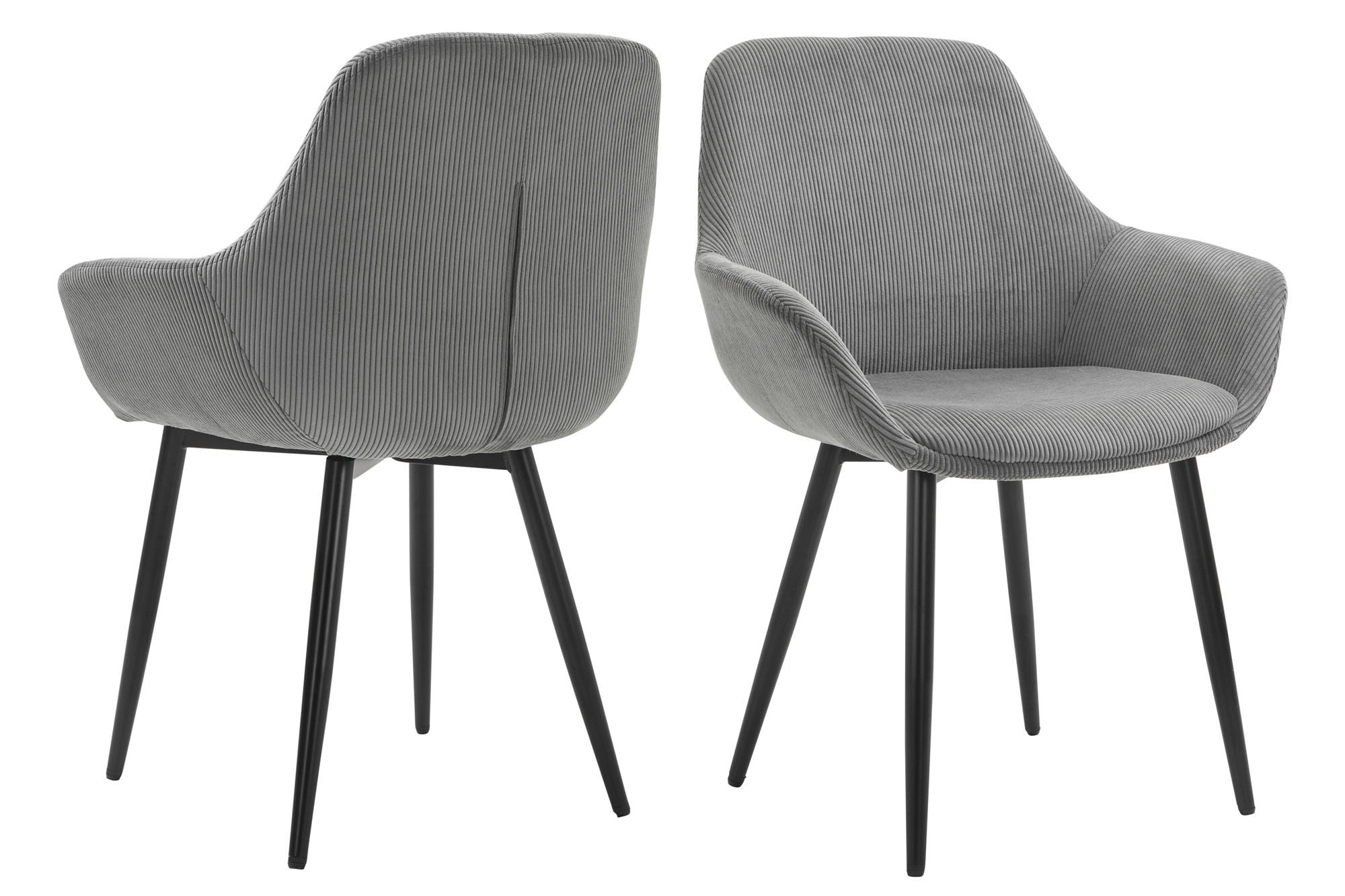 ARMLEHNSTUHL-SET 2 Stück  in Cord  - Schwarz/Grau, MODERN, Textil/Metall (64/86/59cm) - Livetastic