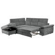 ECKSOFA Dunkelgrau Flachgewebe Bettkasten, Schlaffunktion, Rücken echt, Liegefläche im Originalstoff  - Dunkelgrau/Schwarz, KONVENTIONELL, Kunststoff/Textil (235/280cm) - Carryhome