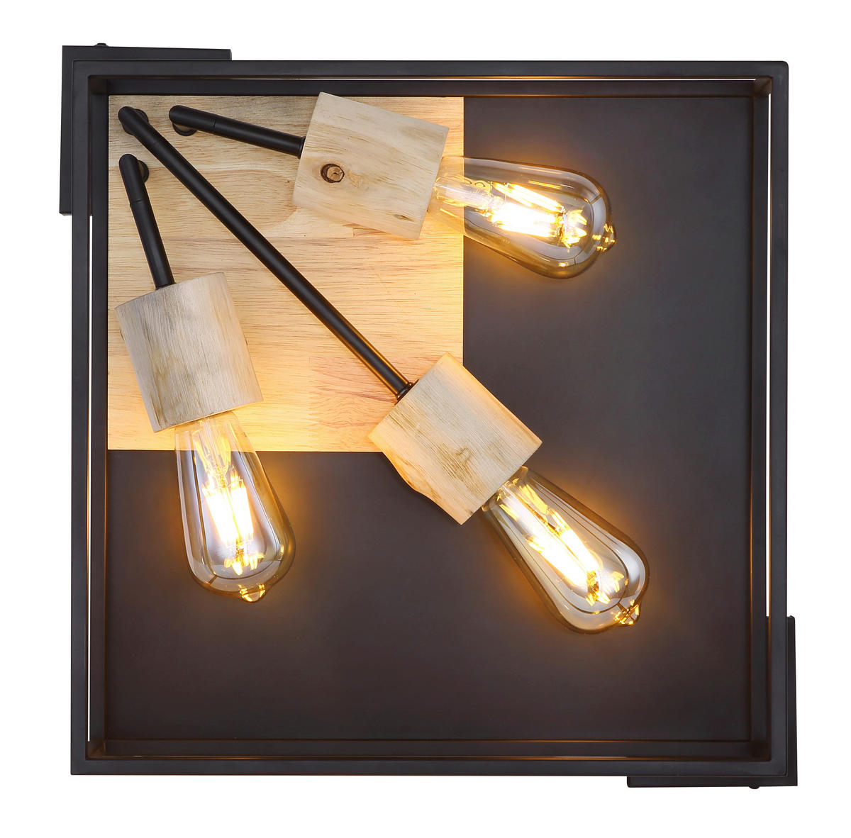 DECKENLEUCHTE Hagar 44/44/14,5 cm   - Schwarz/Naturfarben, Natur, Holz/Metall (44/44/14,5cm) - Globo